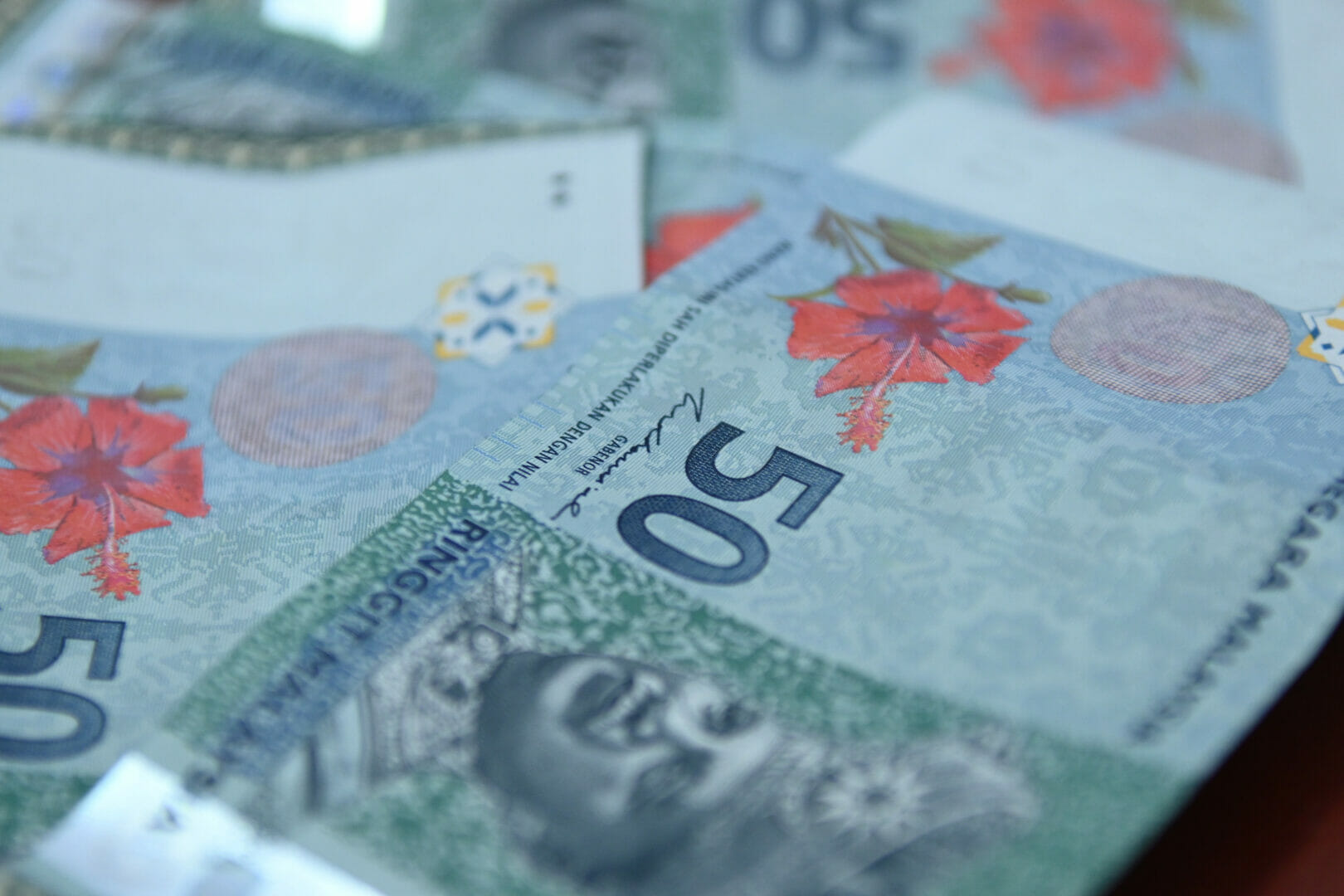 A closeup shot of Malaysian Riggit bills